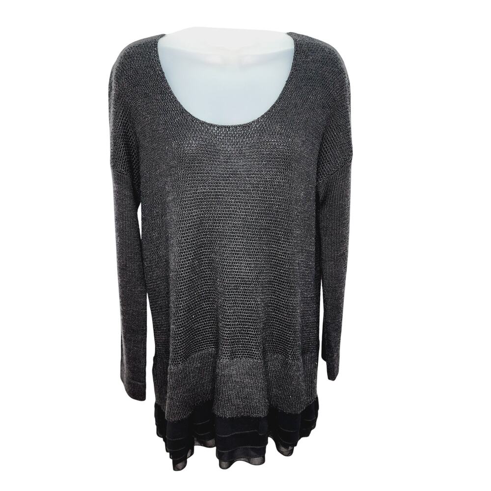 Soft Surroundings Black Wool Blend Tunic Sweater Ruffle Hem Long Sleeve M
